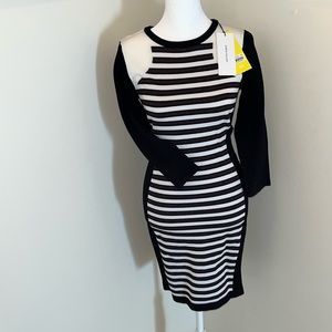 Women’s Karen Millen striped sweater dress size 2 black white rust 3/4 sleeve